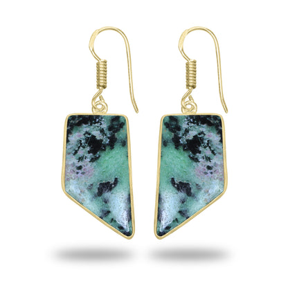Ruby Zoisite Earrings – 18K Gold-Plated Bezel, Handmade Minimal Design | Made to Order