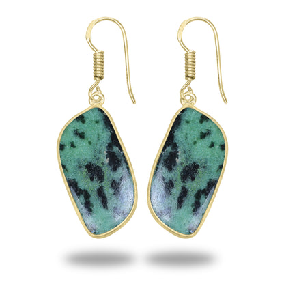Ruby Zoisite Earrings – 18K Gold-Plated Bezel, Handmade Minimal Design | Made to Order