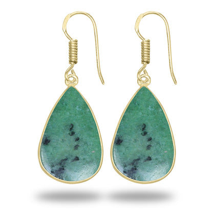 Ruby Zoisite Earrings – 18K Gold-Plated Bezel, Handmade Minimal Design | Made to Order