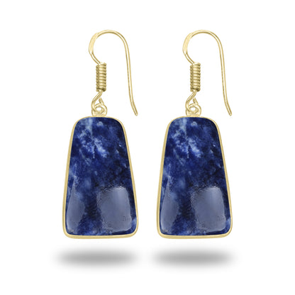 Sodalite Earrings – 18K Gold-Plated Bezel, Handmade Minimal Design | Made to Order