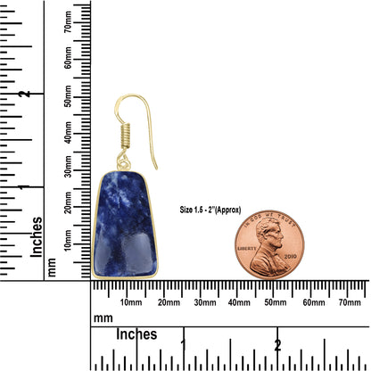 Sodalite Earrings – 18K Gold-Plated Bezel, Handmade Minimal Design | Made to Order