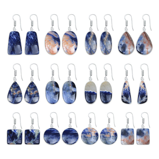 Sodalite Earrings – Minimalist, Silver-Plated | Wholesale & Handmade