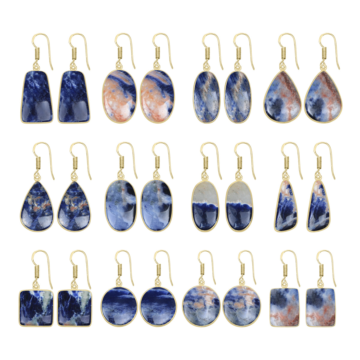 Sodalite Earrings – 18K Gold-Plated Bezel, Handmade Minimal Design | Made to Order