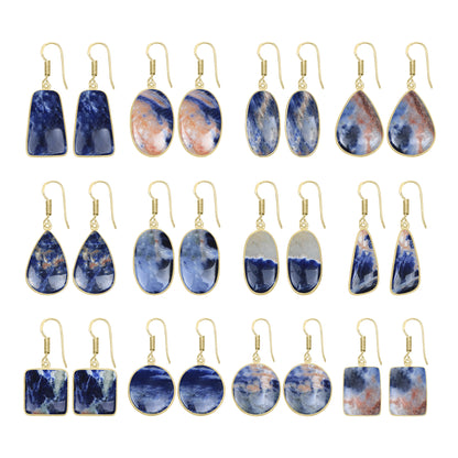 Sodalite Earrings – 18K Gold-Plated Bezel, Handmade Minimal Design | Made to Order