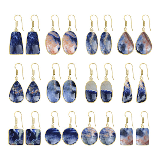 Sodalite Earrings – 18K Gold-Plated Bezel, Handmade Minimal Design | Made to Order