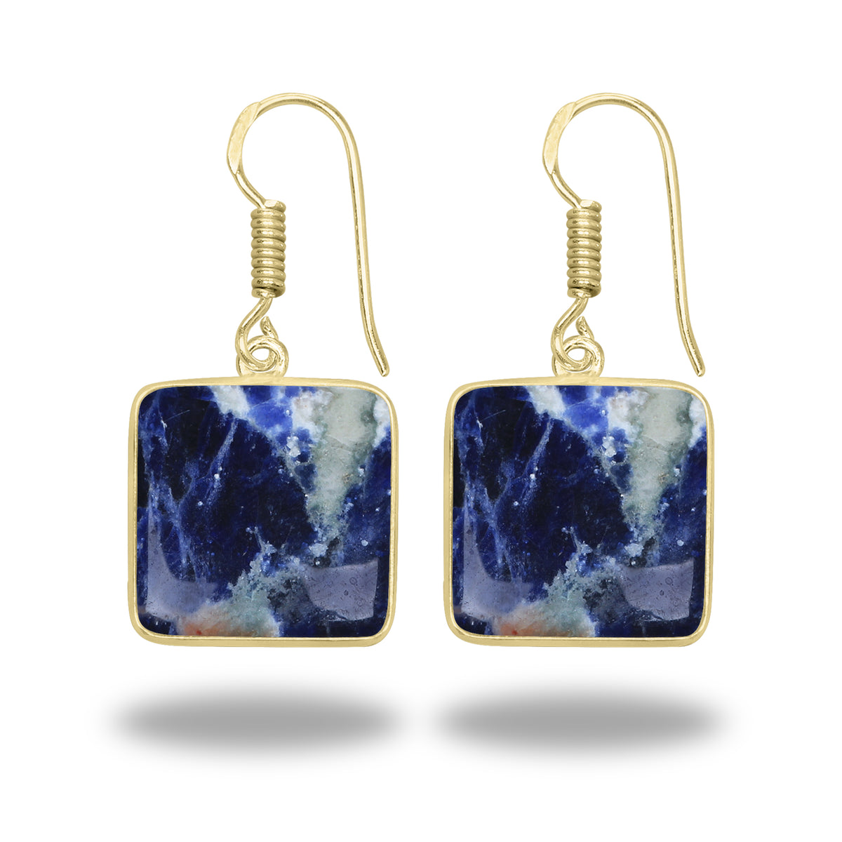 Sodalite Earrings – 18K Gold-Plated Bezel, Handmade Minimal Design | Made to Order