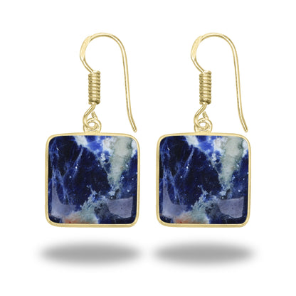 Sodalite Earrings – 18K Gold-Plated Bezel, Handmade Minimal Design | Made to Order
