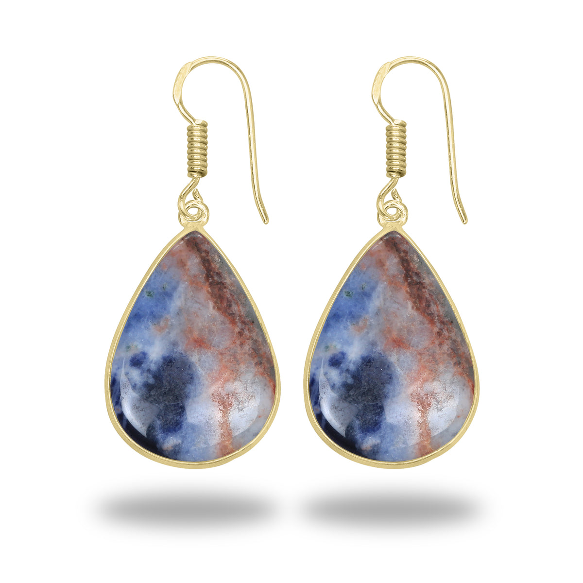 Sodalite Earrings – 18K Gold-Plated Bezel, Handmade Minimal Design | Made to Order