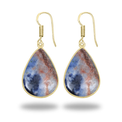 Sodalite Earrings – 18K Gold-Plated Bezel, Handmade Minimal Design | Made to Order