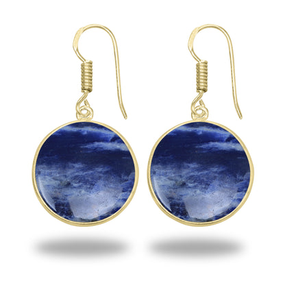 Sodalite Earrings – 18K Gold-Plated Bezel, Handmade Minimal Design | Made to Order