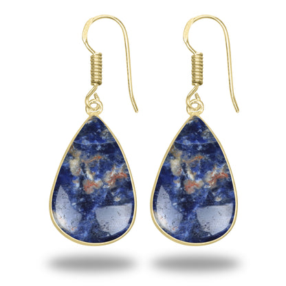 Sodalite Earrings – 18K Gold-Plated Bezel, Handmade Minimal Design | Made to Order