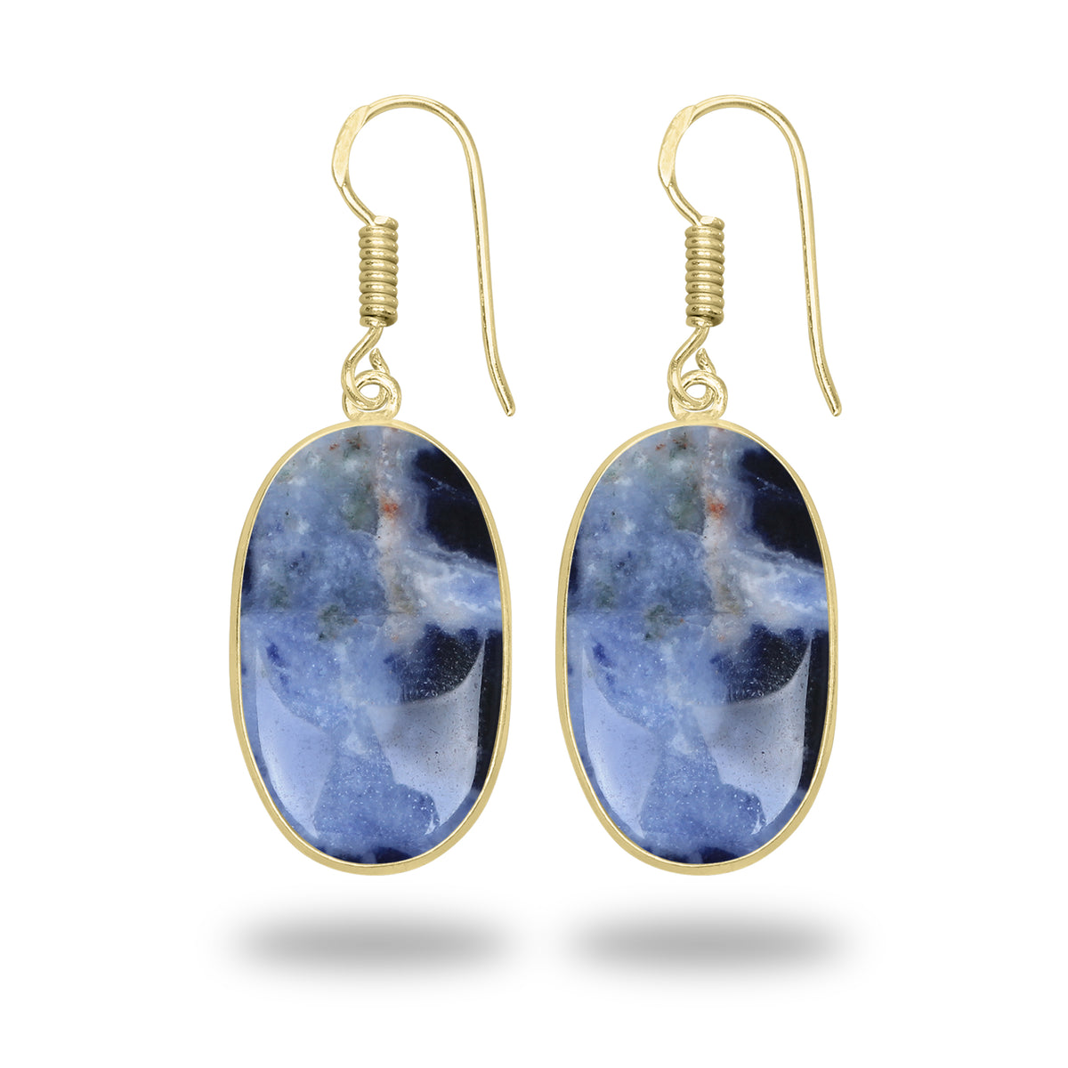 Sodalite Earrings – 18K Gold-Plated Bezel, Handmade Minimal Design | Made to Order