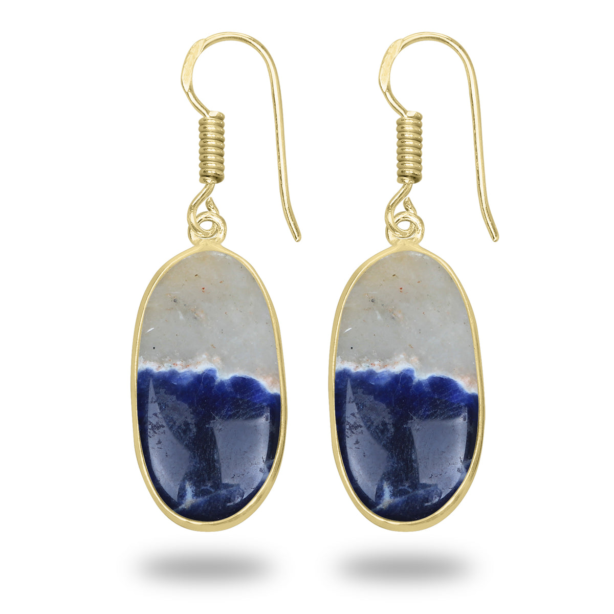 Sodalite Earrings – 18K Gold-Plated Bezel, Handmade Minimal Design | Made to Order