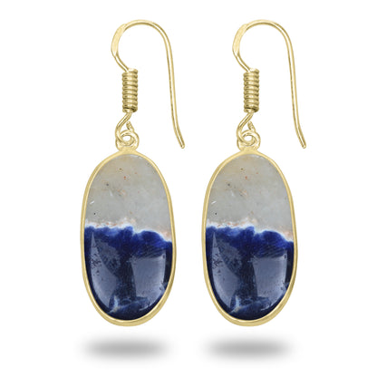 Sodalite Earrings – 18K Gold-Plated Bezel, Handmade Minimal Design | Made to Order