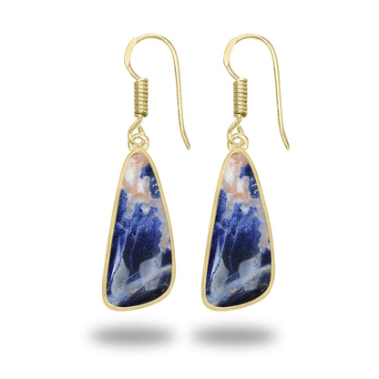 Sodalite Earrings – 18K Gold-Plated Bezel, Handmade Minimal Design | Made to Order