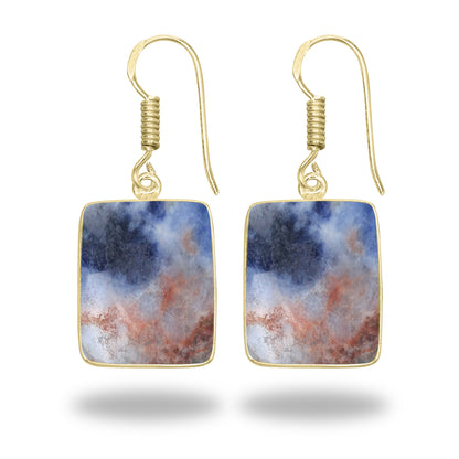 Sodalite Earrings – 18K Gold-Plated Bezel, Handmade Minimal Design | Made to Order