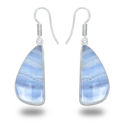 Blue Lace Agate Earrings – Minimalist, Silver-Plated | Wholesale & Handmade