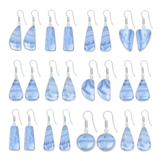 Blue Lace Agate Earrings – Minimalist, Silver-Plated | Wholesale & Handmade