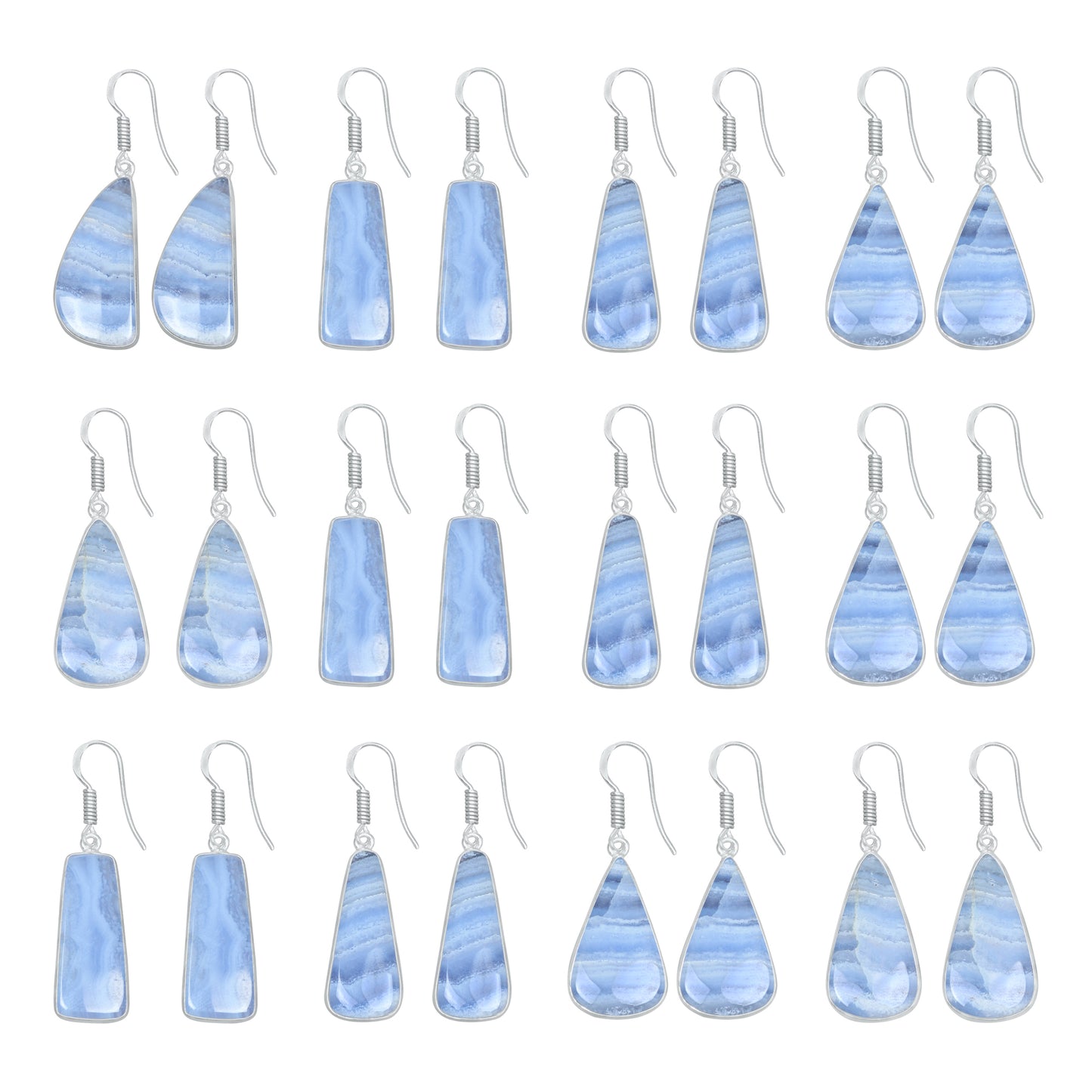 Blue Lace Agate Earrings – Minimalist, Silver-Plated | Wholesale & Handmade