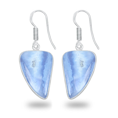 Blue Lace Agate Earrings – Minimalist, Silver-Plated | Wholesale & Handmade