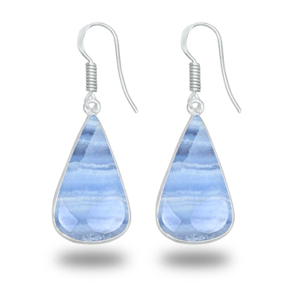 Blue Lace Agate Earrings – Minimalist, Silver-Plated | Wholesale & Handmade