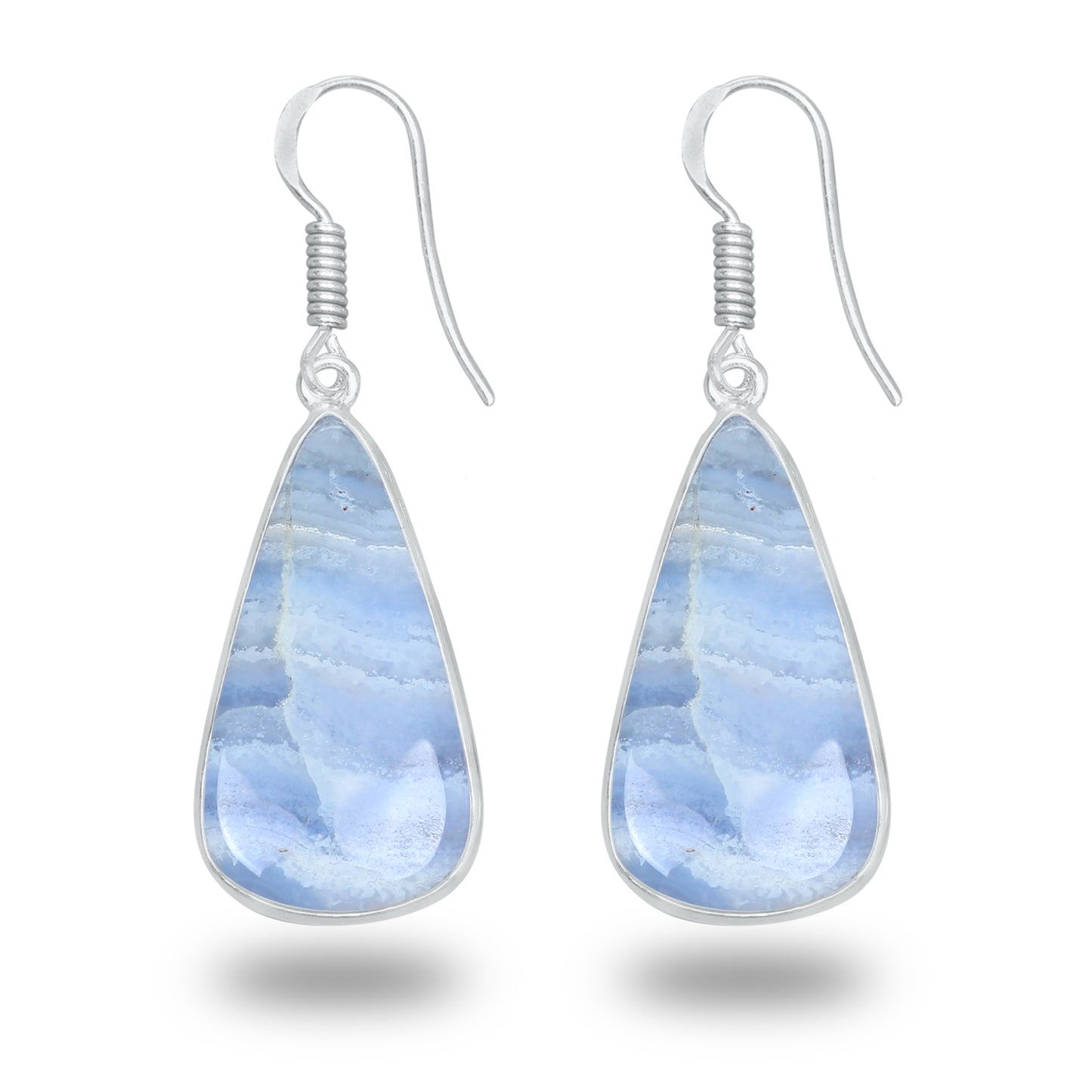 Blue Lace Agate Earrings – Minimalist, Silver-Plated | Wholesale & Handmade
