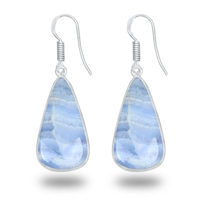 Blue Lace Agate Earrings – Minimalist, Silver-Plated | Wholesale & Handmade