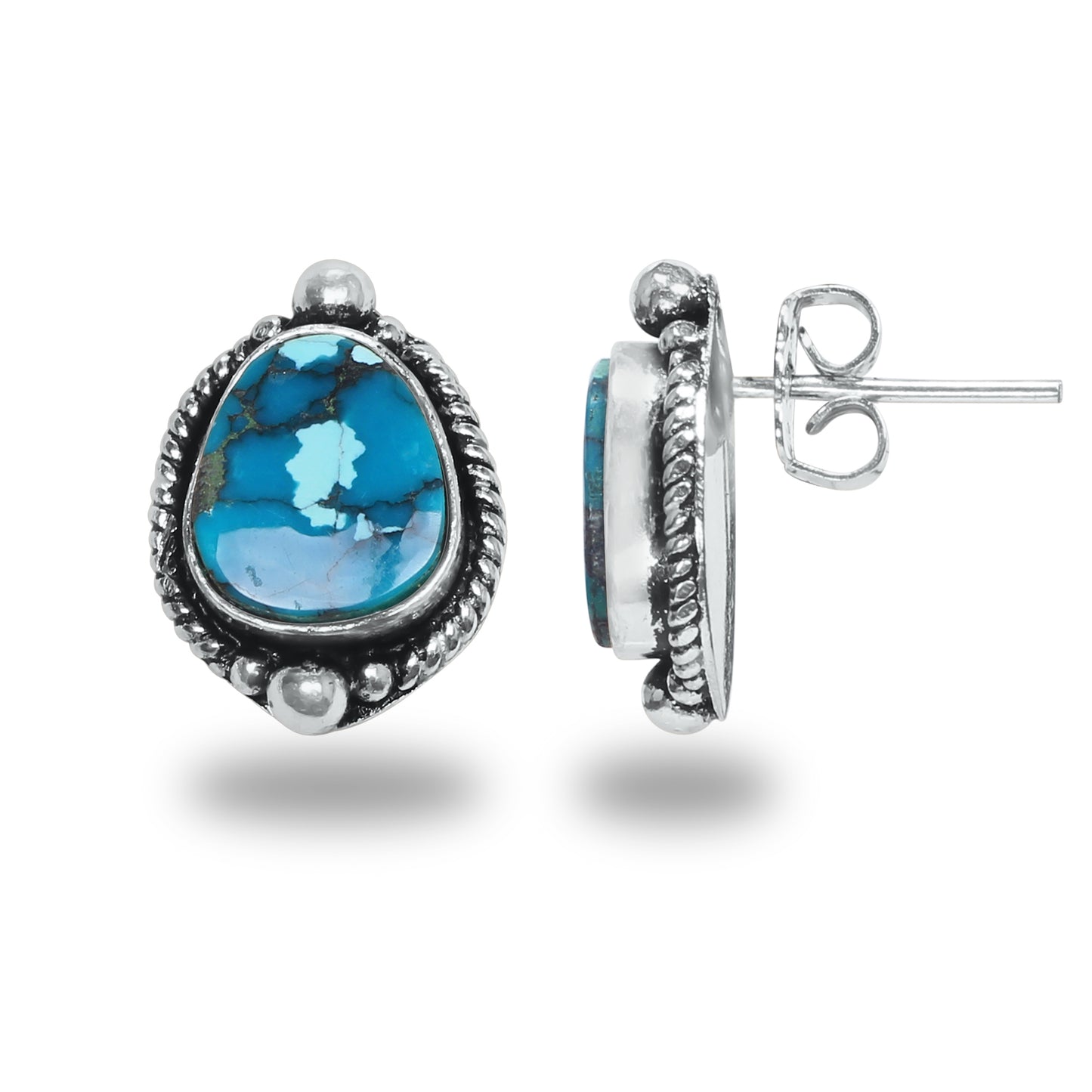 Boucles d'oreilles tiges/clous turquoise – Chic, plaqué argent | Bijoux faits main en gros