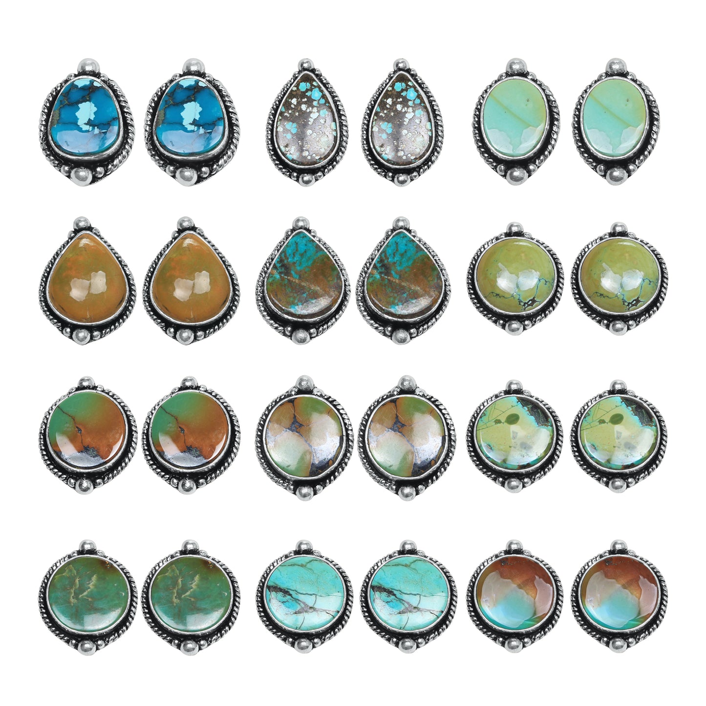 Boucles d'oreilles tiges/clous turquoise – Chic, plaqué argent | Bijoux faits main en gros