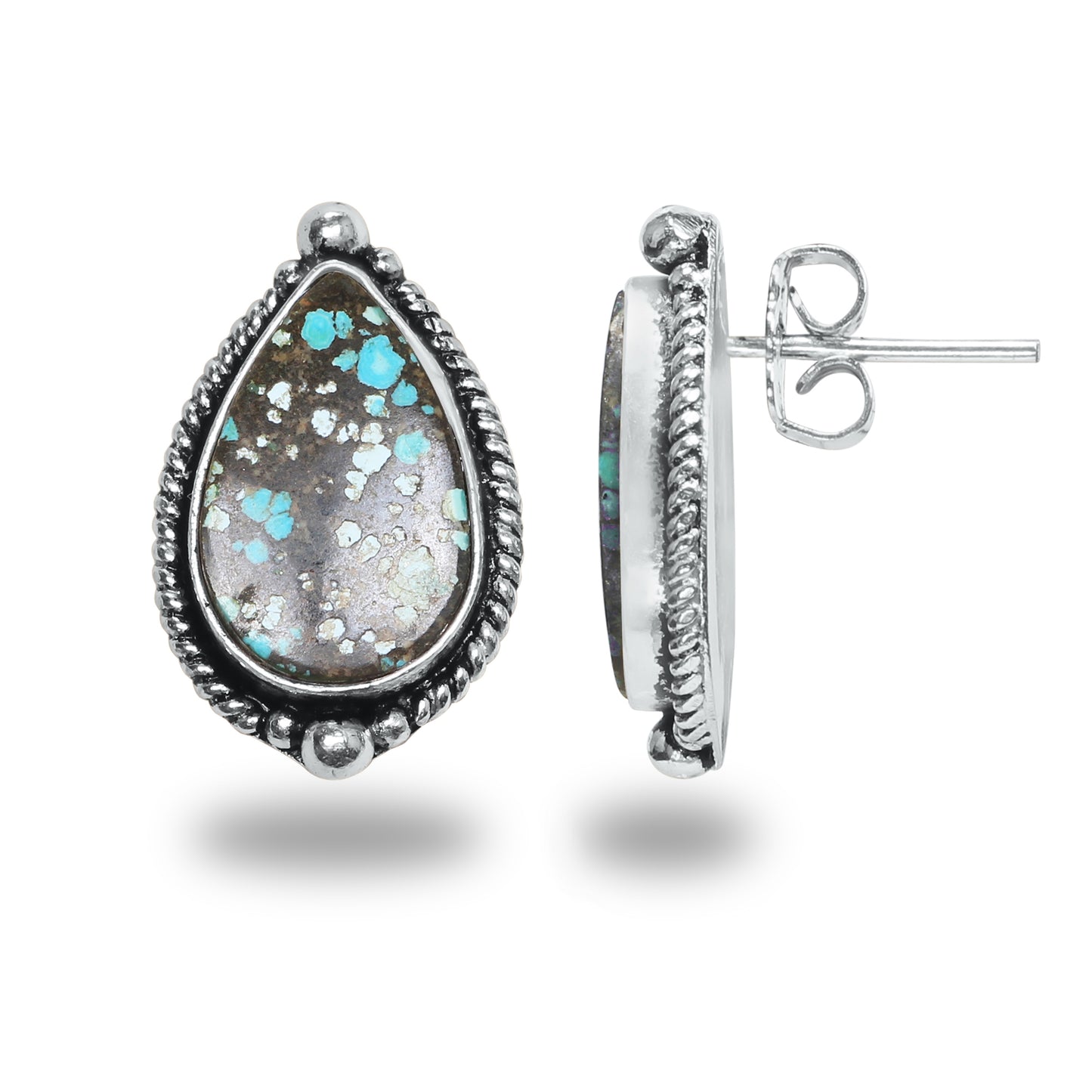Boucles d'oreilles tiges/clous turquoise – Chic, plaqué argent | Bijoux faits main en gros