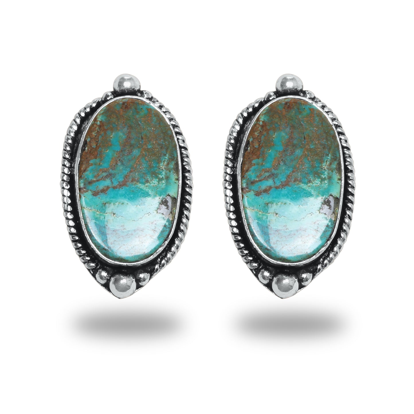 Boucles d'oreilles tiges/clous turquoise – Chic, plaqué argent | Bijoux faits main en gros