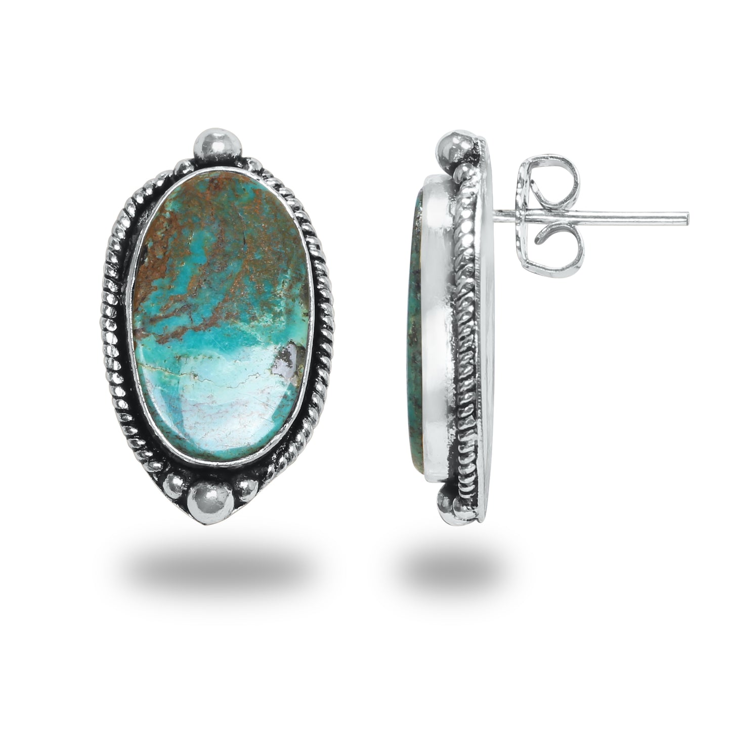 Boucles d'oreilles tiges/clous turquoise – Chic, plaqué argent | Bijoux faits main en gros
