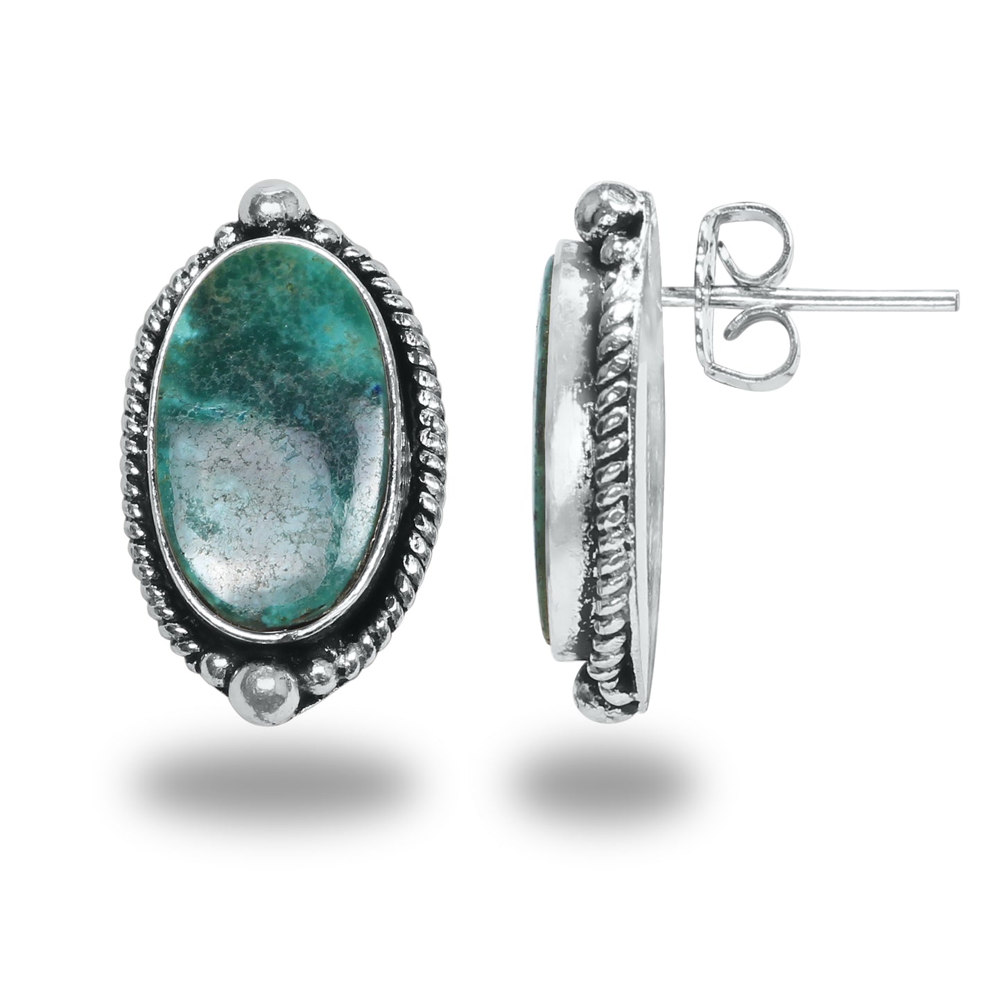 Boucles d'oreilles tiges/clous turquoise – Chic, plaqué argent | Bijoux faits main en gros