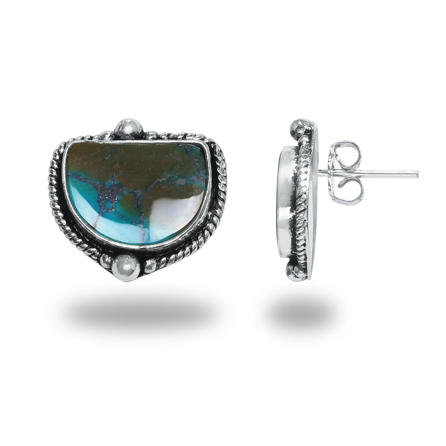 Boucles d'oreilles tiges/clous turquoise – Chic, plaqué argent | Bijoux faits main en gros