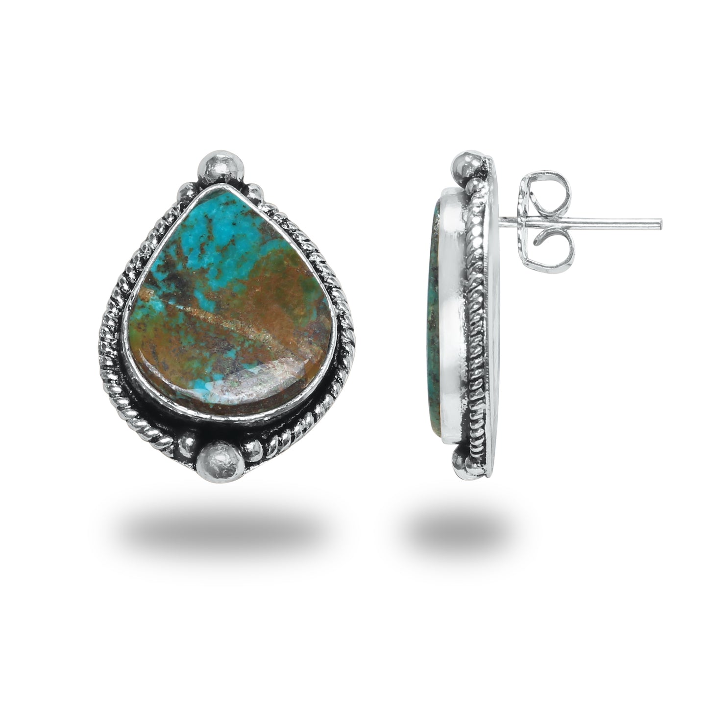 Boucles d'oreilles tiges/clous turquoise – Chic, plaqué argent | Bijoux faits main en gros