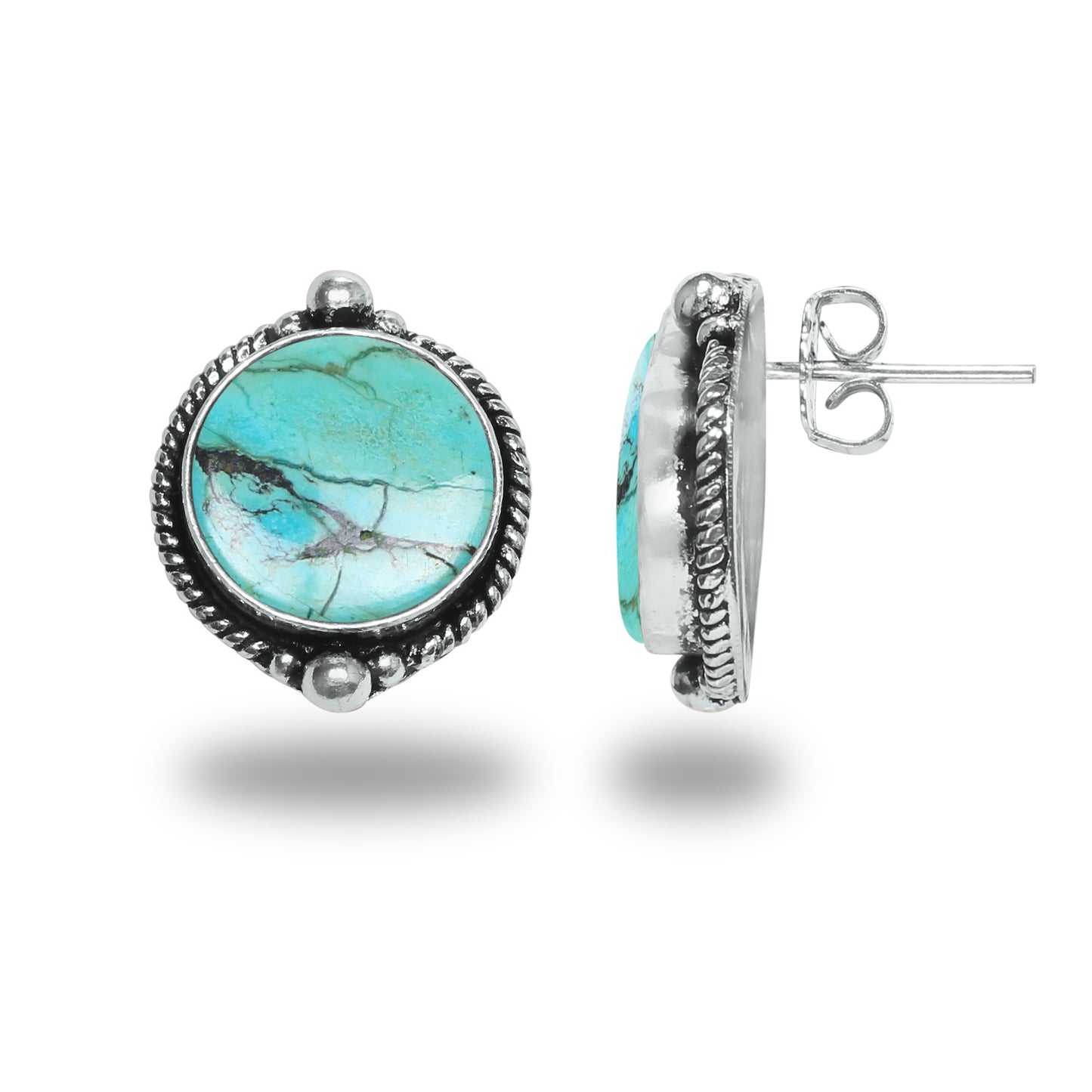 Boucles d'oreilles tiges/clous turquoise – Chic, plaqué argent | Bijoux faits main en gros