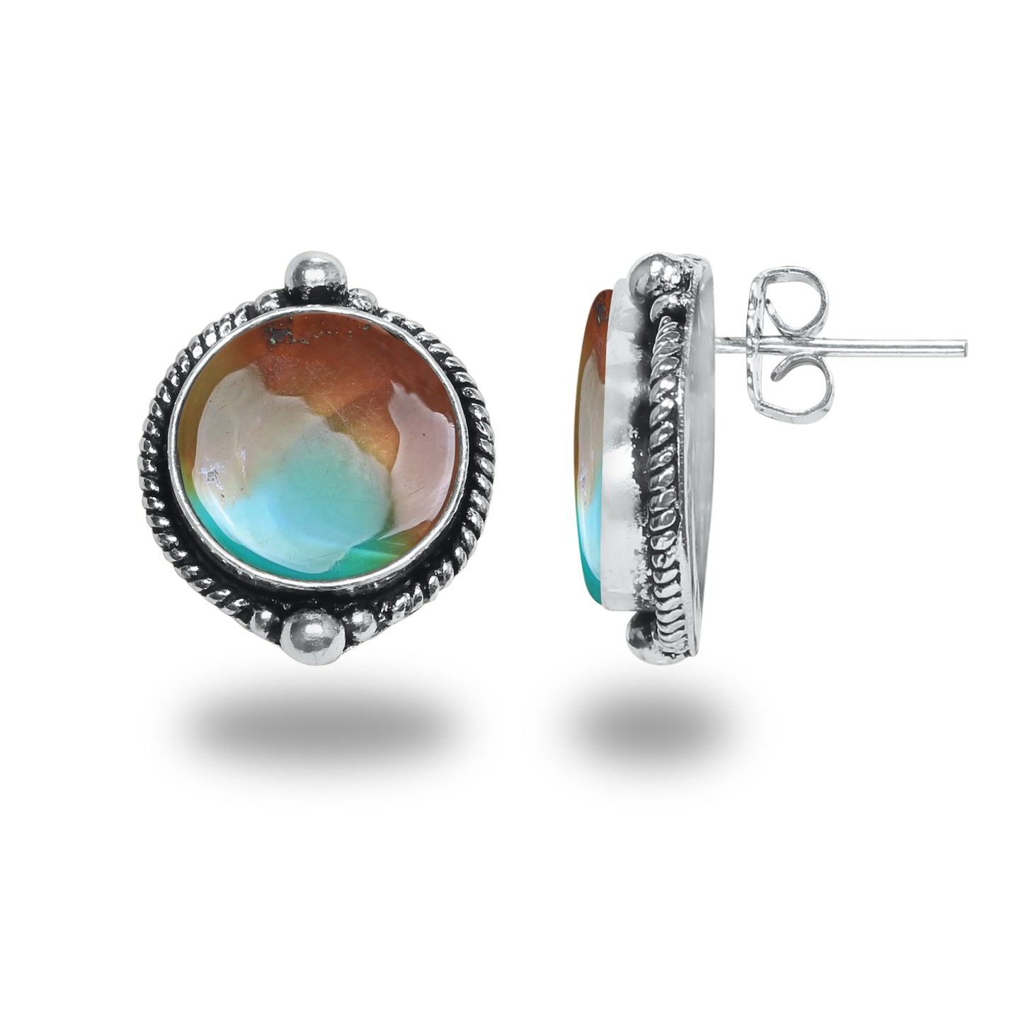 Boucles d'oreilles tiges/clous turquoise – Chic, plaqué argent | Bijoux faits main en gros