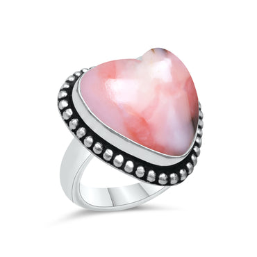 Pink Opal Heart Rings – Silver-Plated, Handmade, Soft Pink (US Sizes 6–10, Non-Adjustable) | Wholesale