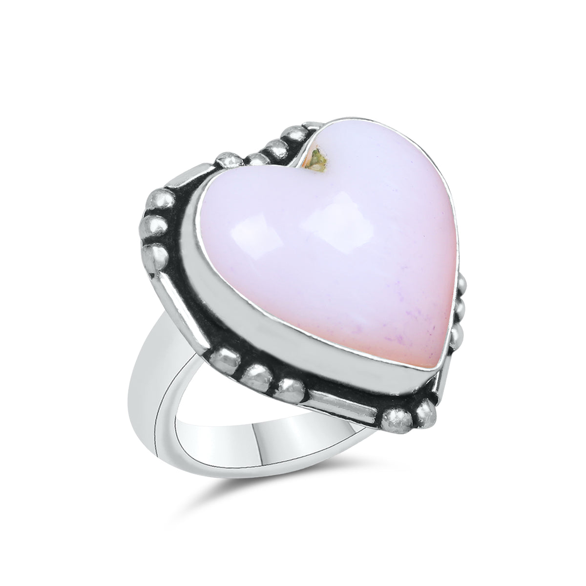 Pink Opal Heart Rings – Silver-Plated, Handmade, Soft Pink (US Sizes 6–10, Non-Adjustable) | Wholesale