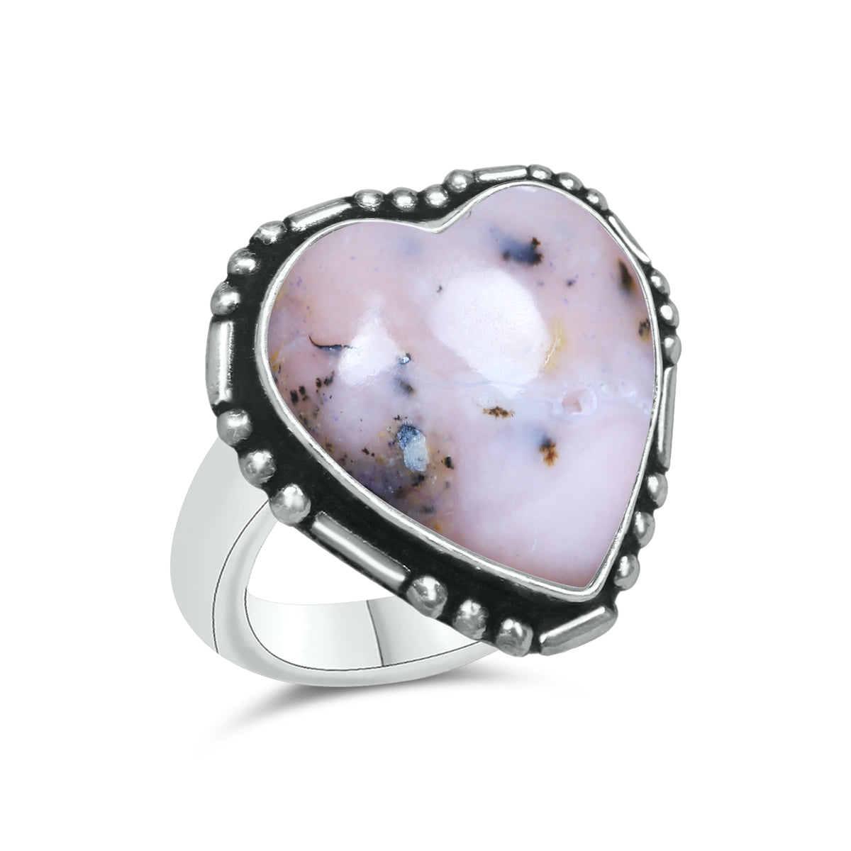 Pink Opal Heart Rings – Silver-Plated, Handmade, Soft Pink (US Sizes 6–10, Non-Adjustable) | Wholesale