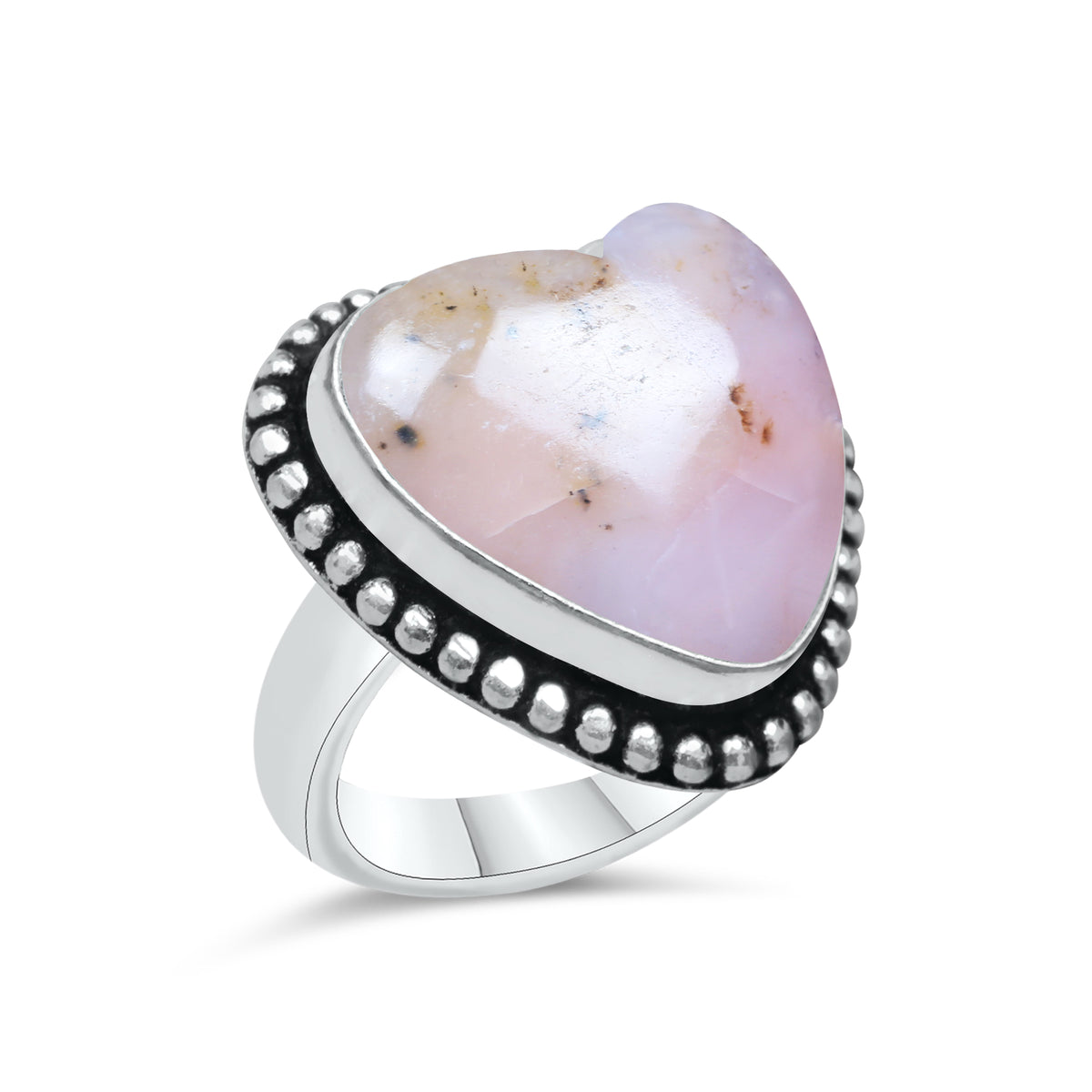 Pink Opal Heart Rings – Silver-Plated, Handmade, Soft Pink (US Sizes 6–10, Non-Adjustable) | Wholesale