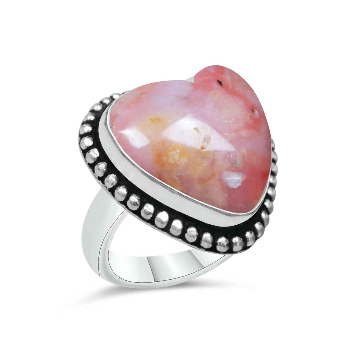 Pink Opal Heart Rings – Silver-Plated, Handmade, Soft Pink (US Sizes 6–10, Non-Adjustable) | Wholesale