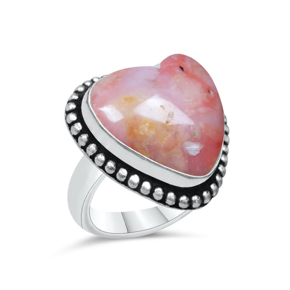 Pink Opal Heart Rings – Silver-Plated, Handmade, Soft Pink (US Sizes 6–10, Non-Adjustable) | Wholesale