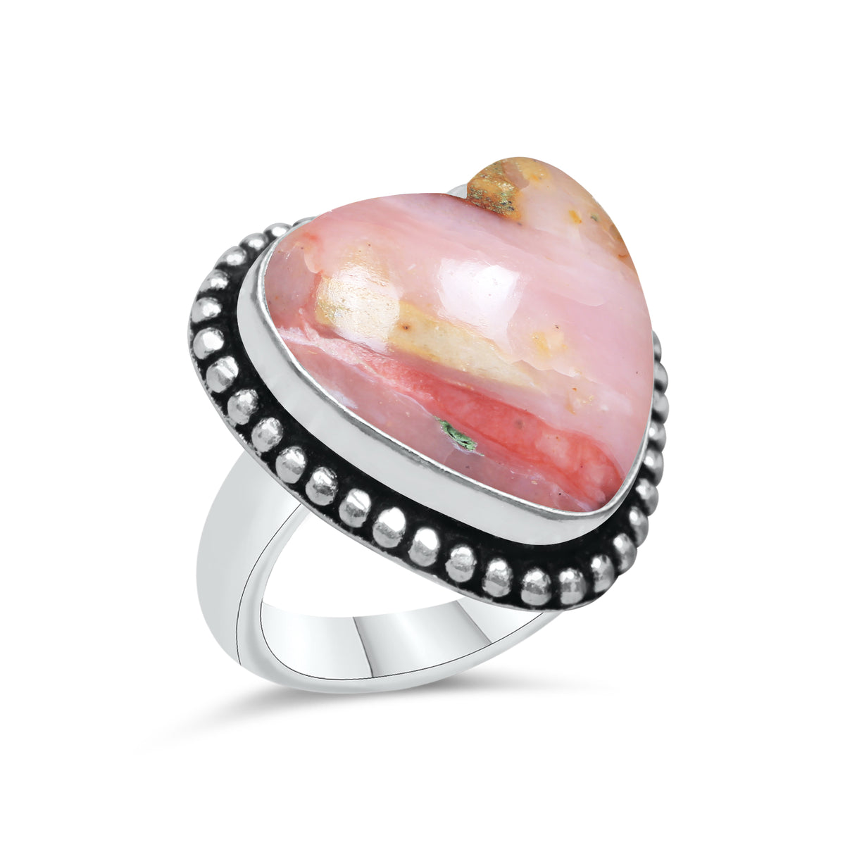Pink Opal Heart Rings – Silver-Plated, Handmade, Soft Pink (US Sizes 6–10, Non-Adjustable) | Wholesale