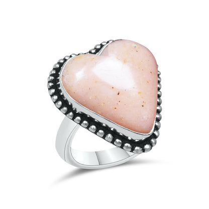 Pink Opal Heart Rings – Silver-Plated, Handmade, Soft Pink (US Sizes 6–10, Non-Adjustable) | Wholesale