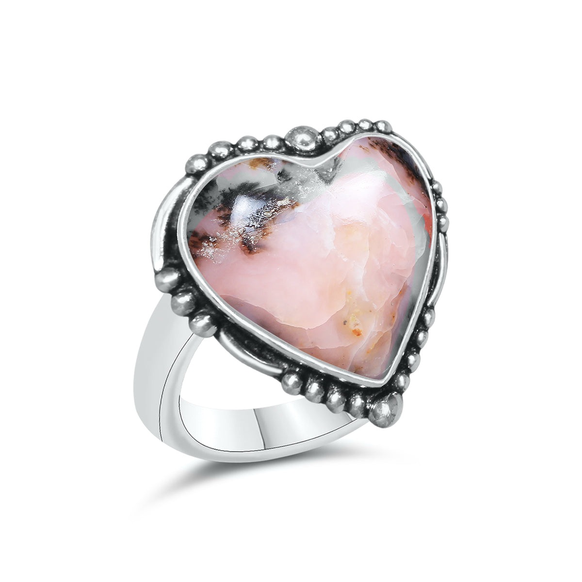 Pink Opal Heart Rings – Silver-Plated, Handmade, Soft Pink (US Sizes 6–10, Non-Adjustable) | Wholesale
