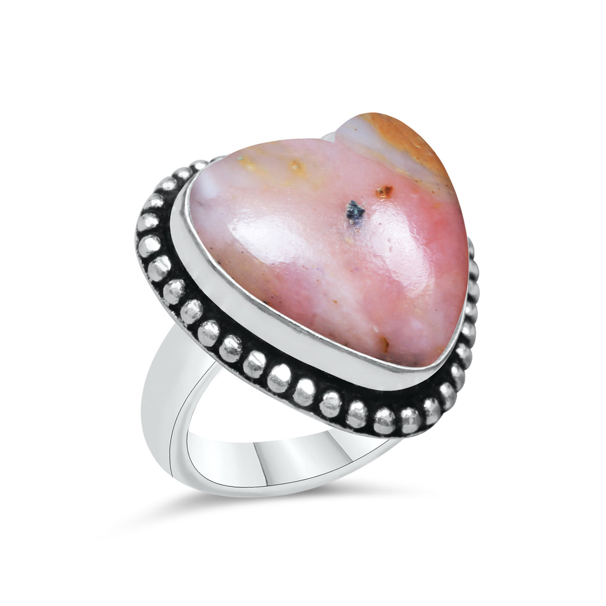 Pink Opal Heart Rings – Silver-Plated, Handmade, Soft Pink (US Sizes 6–10, Non-Adjustable) | Wholesale