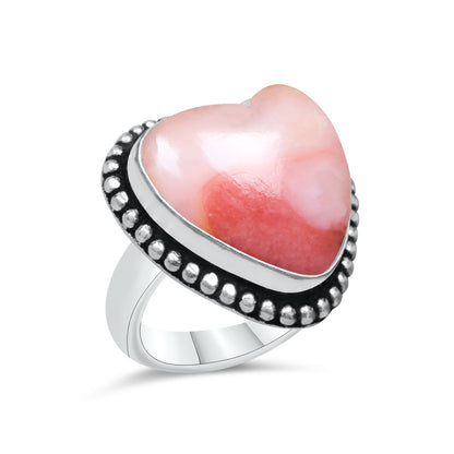 Pink Opal Heart Rings – Silver-Plated, Handmade, Soft Pink (US Sizes 6–10, Non-Adjustable) | Wholesale