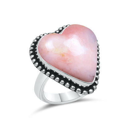 Pink Opal Heart Rings – Silver-Plated, Handmade, Soft Pink (US Sizes 6–10, Non-Adjustable) | Wholesale