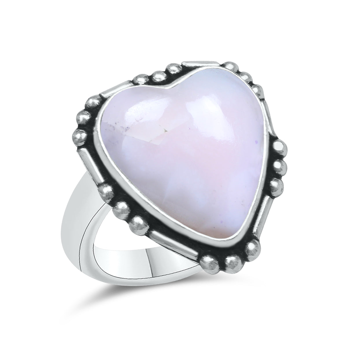 Pink Opal Heart Rings – Silver-Plated, Handmade, Soft Pink (US Sizes 6–10, Non-Adjustable) | Wholesale